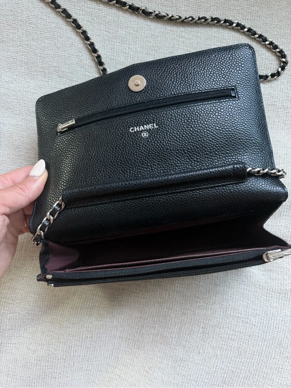 CHANEL Black Quilted Caviar Leather WOC